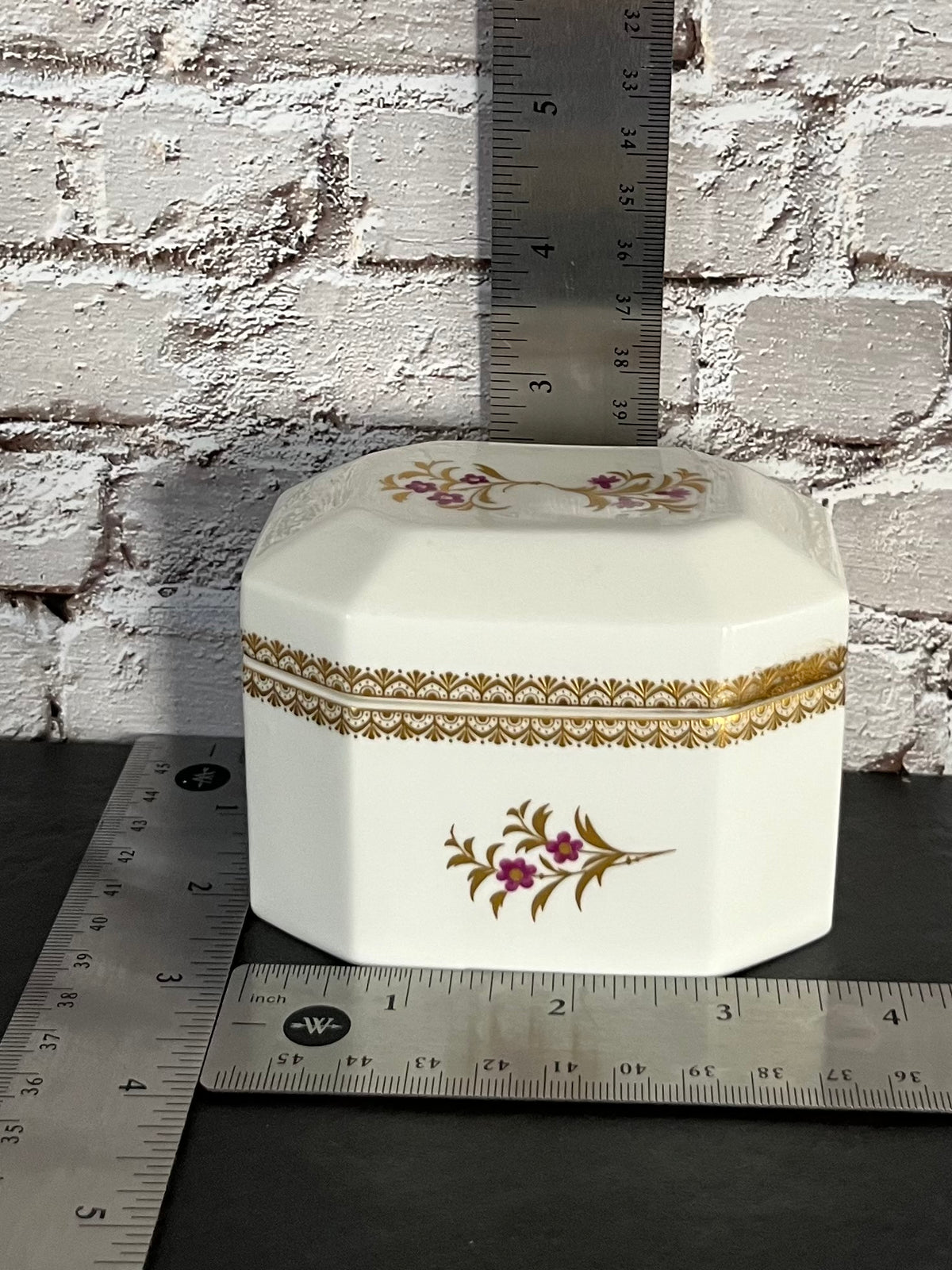 Royal Worcester Purple & Gold Floral Trinket Box – Bone China, Pattern 3853