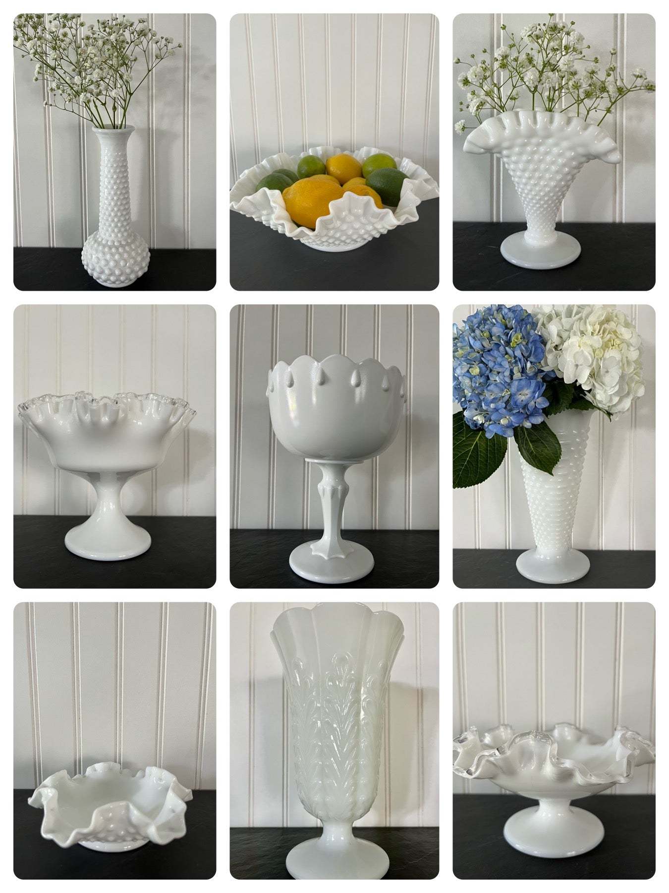 VIntage 1970s Fenton White Milk Glass Ruffle Edge Hobnail Small Bowl