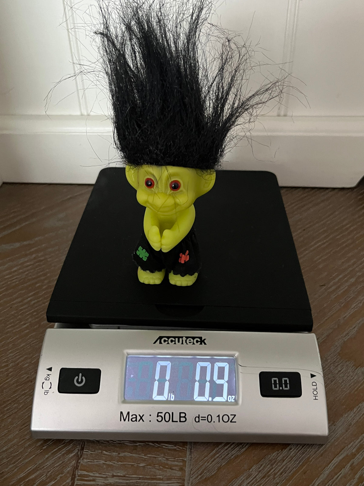 Vintage 1990s Russ Frankenstein Troll Doll | Green Halloween Troll Black Hair | 6”