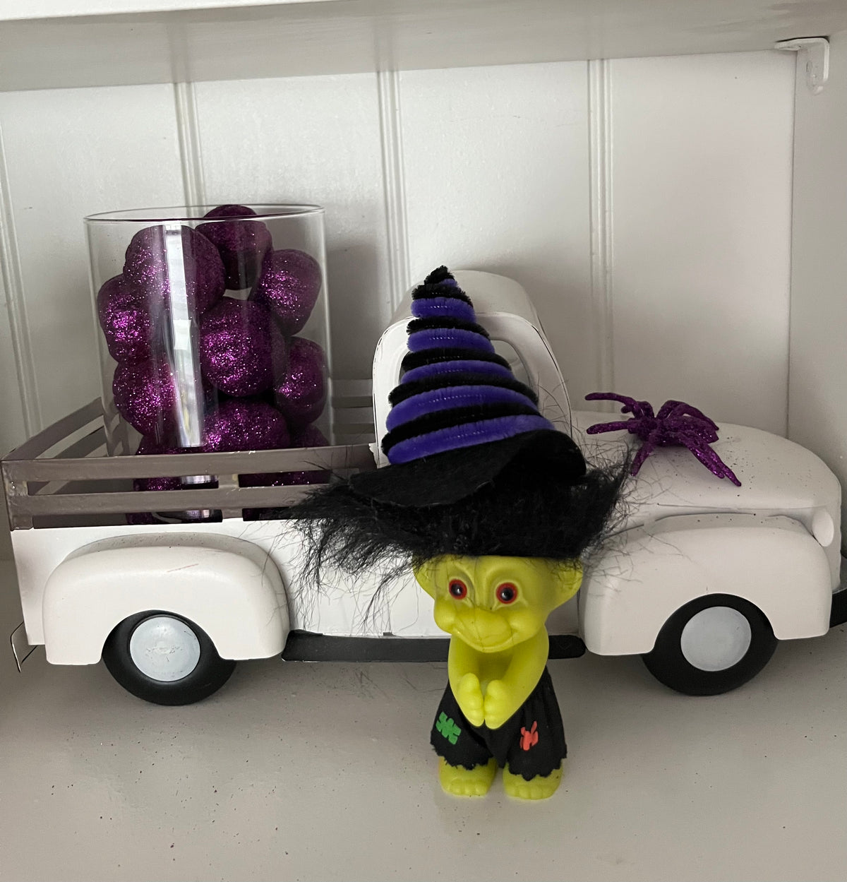 Vintage 1990s Russ Frankenstein Troll Doll | Green Halloween Troll Black Hair | 6”