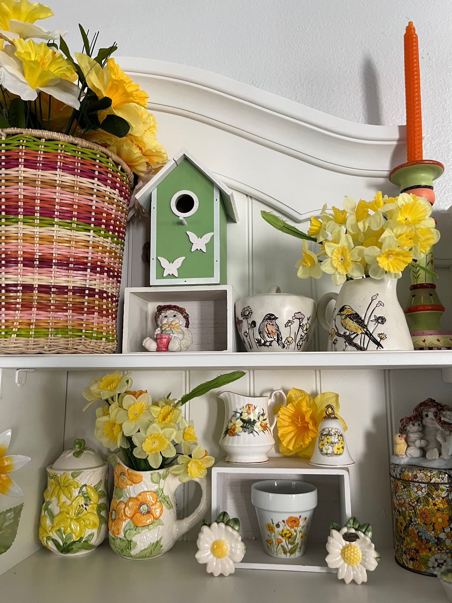 Vintage Style Adorable Small Green Birdhouse with butterfly appliqués