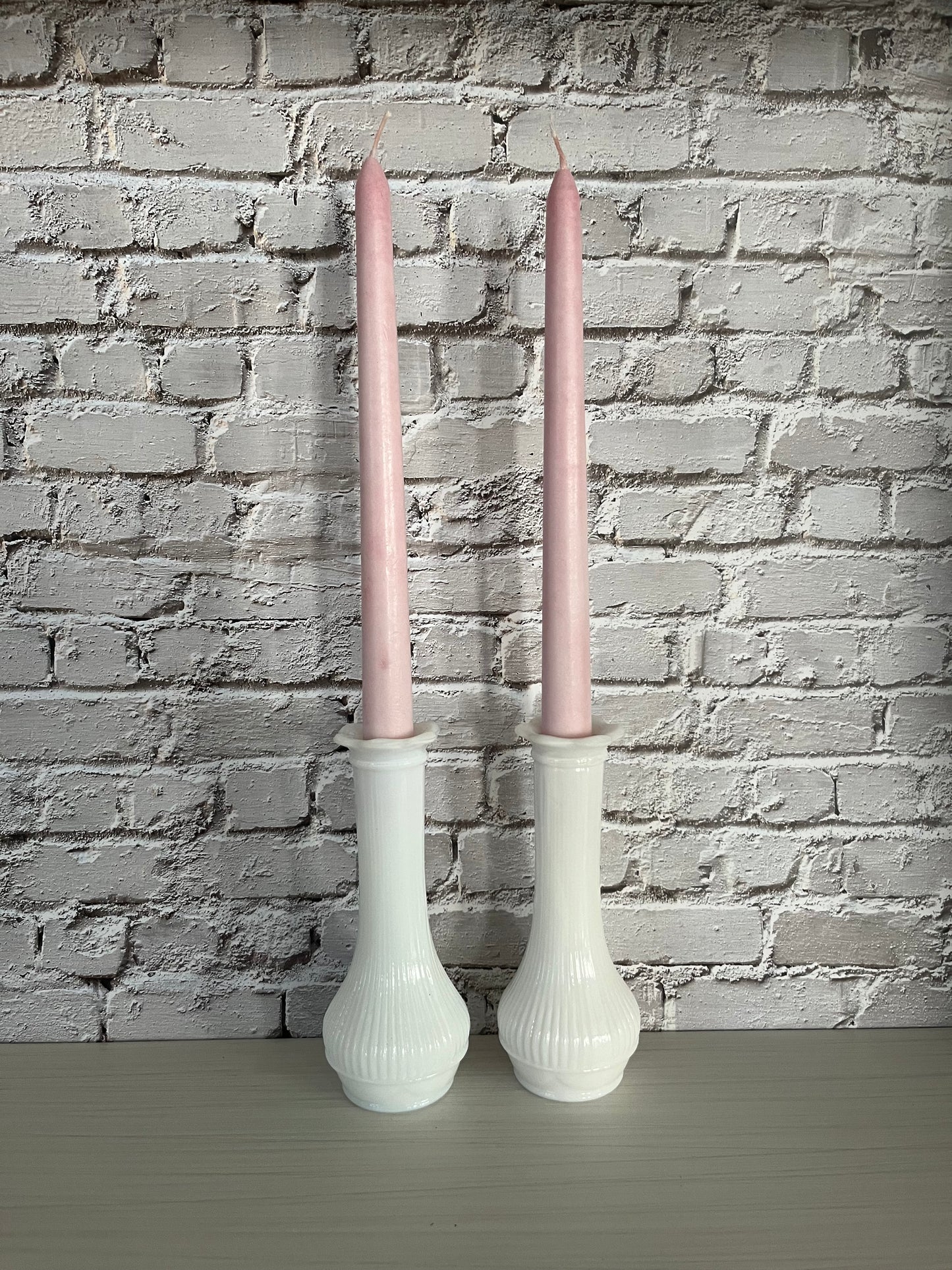 Vintage Loeffler Randall White Milk Glass Bud Vase - Scalloped Daisy Flower Petal Lip - 6" High