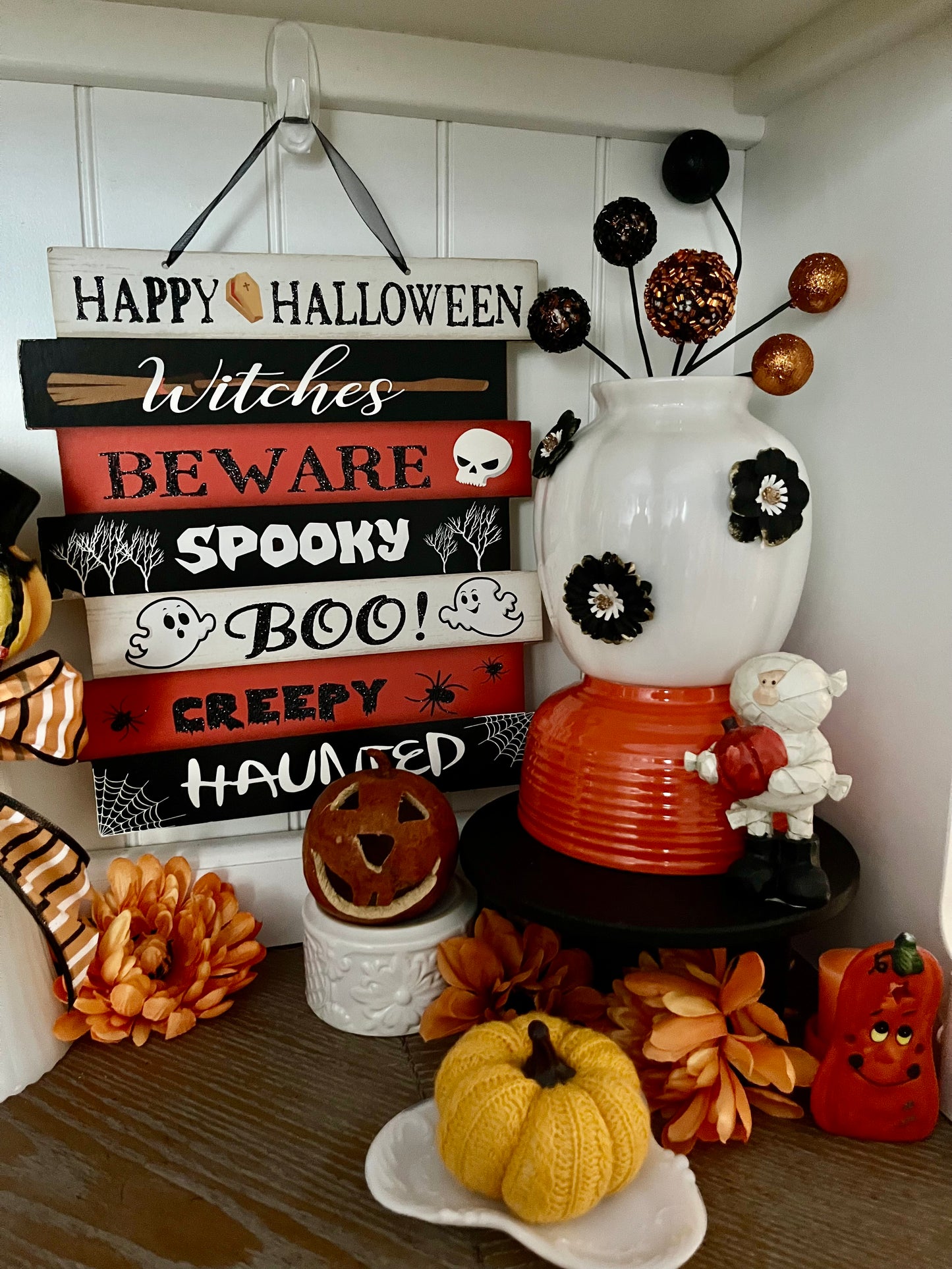 Small Halloween Mummy Holding Pumpkin Figurine | Curated Shelf & Trinket Display Décor