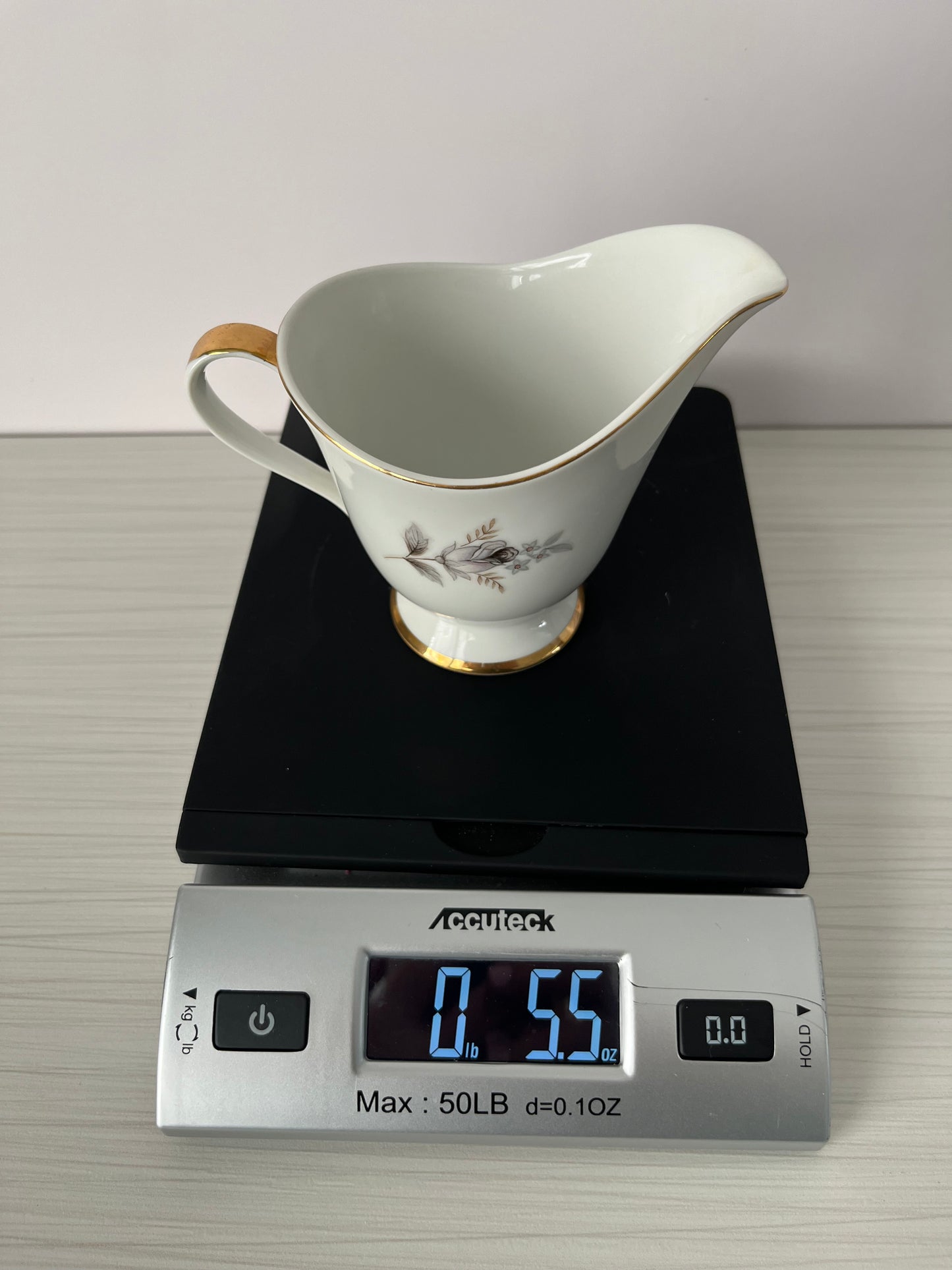 Vintage 1950s Arlen Fine China “Tivoli” Creamer – Made in Japan – Gray Rose & Gold Rim Pedestal Cream Pitcher