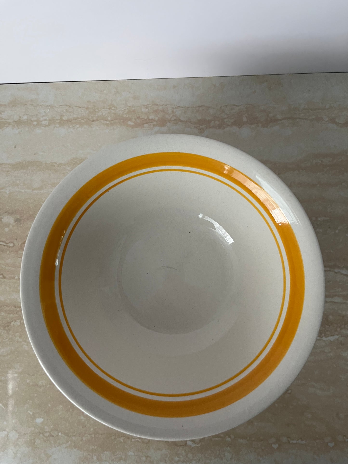 Vintage 1950s Restaurant Ware Soup Bowl – Made in China for Nevco – Ivory Bowl with Golden Mustard Band Retro Diner China