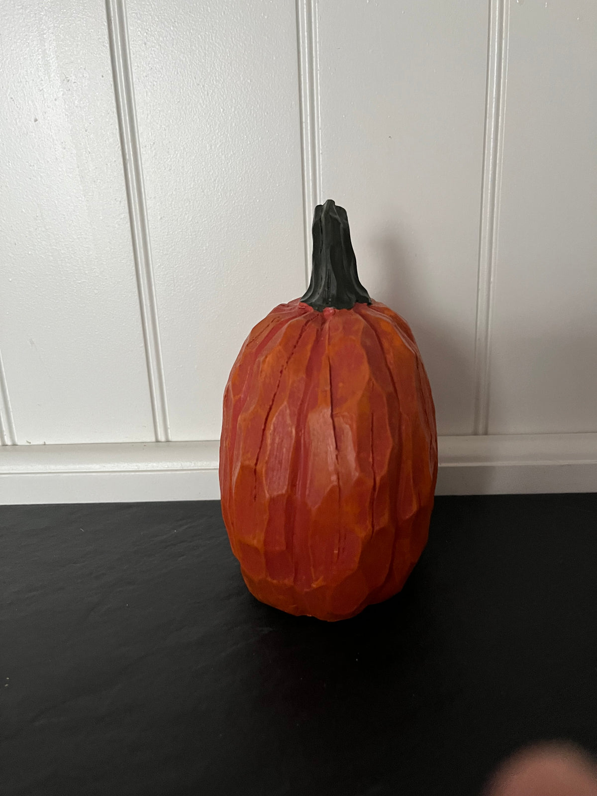 Carved-Wood Look Orange 5 1/2” Pumpkin Figurine | Folk Art Style Fall & Halloween Décor