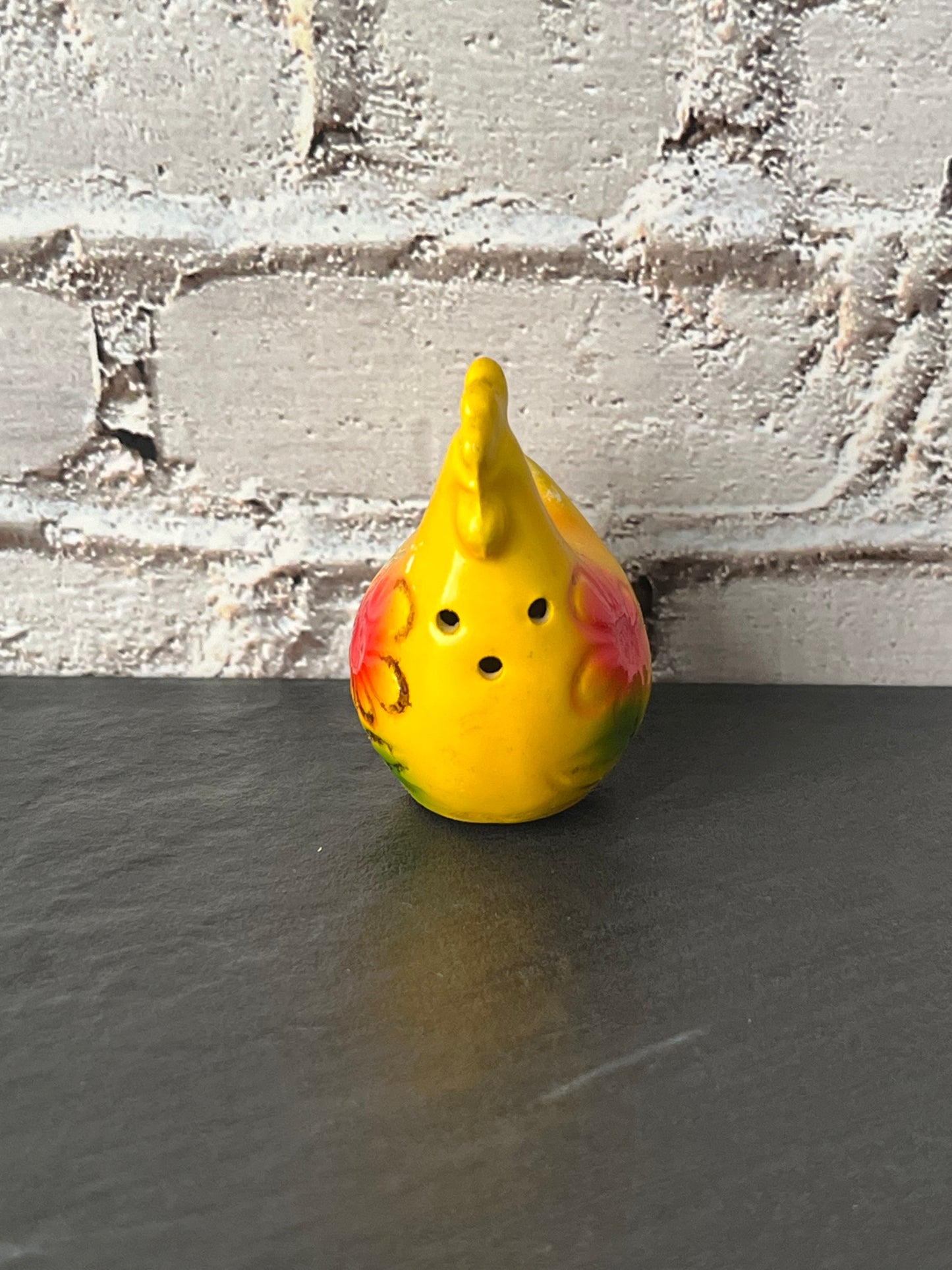 Lone Vintage Yellow Floral Ceramic Chicken  Shaker / Japan Farmhouse Kitchen 1960s