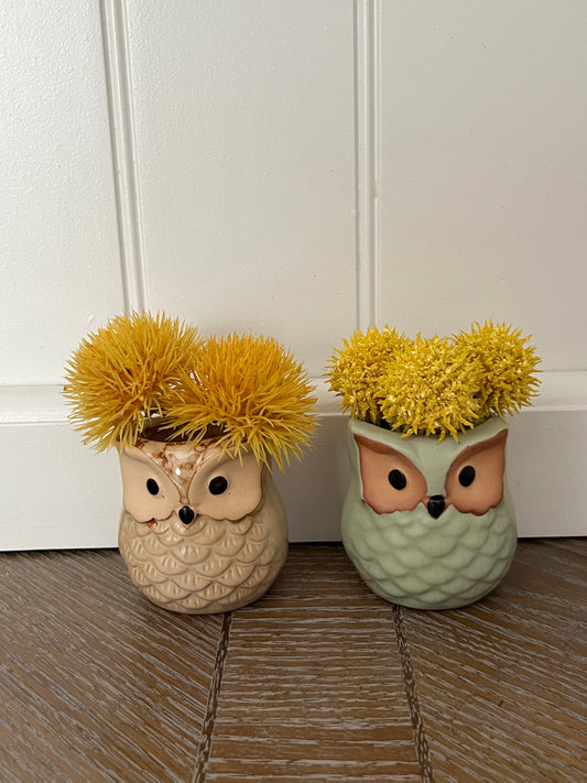 Retro Owl Figurine Mini Planter Duo – Ceramic Owl Cups (c. 1970s–1980s Inspired)