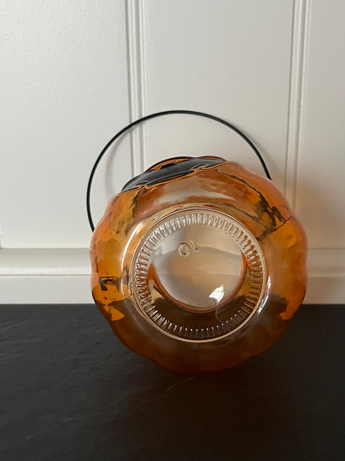 Amber Glass Jack-O’-Lantern Candle Holder | Small Halloween Pumpkin Pail, Curated Shelf & Trinket Display Décor