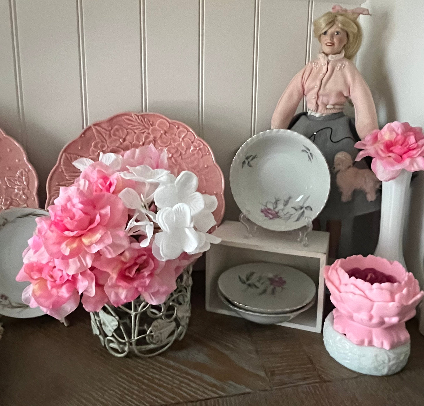 Vintage 1960s Bohemia Ceramic “Theresa” 5” Berry Bowls – Pink Rose Floral – Made in Czechoslovakia – Set of 3