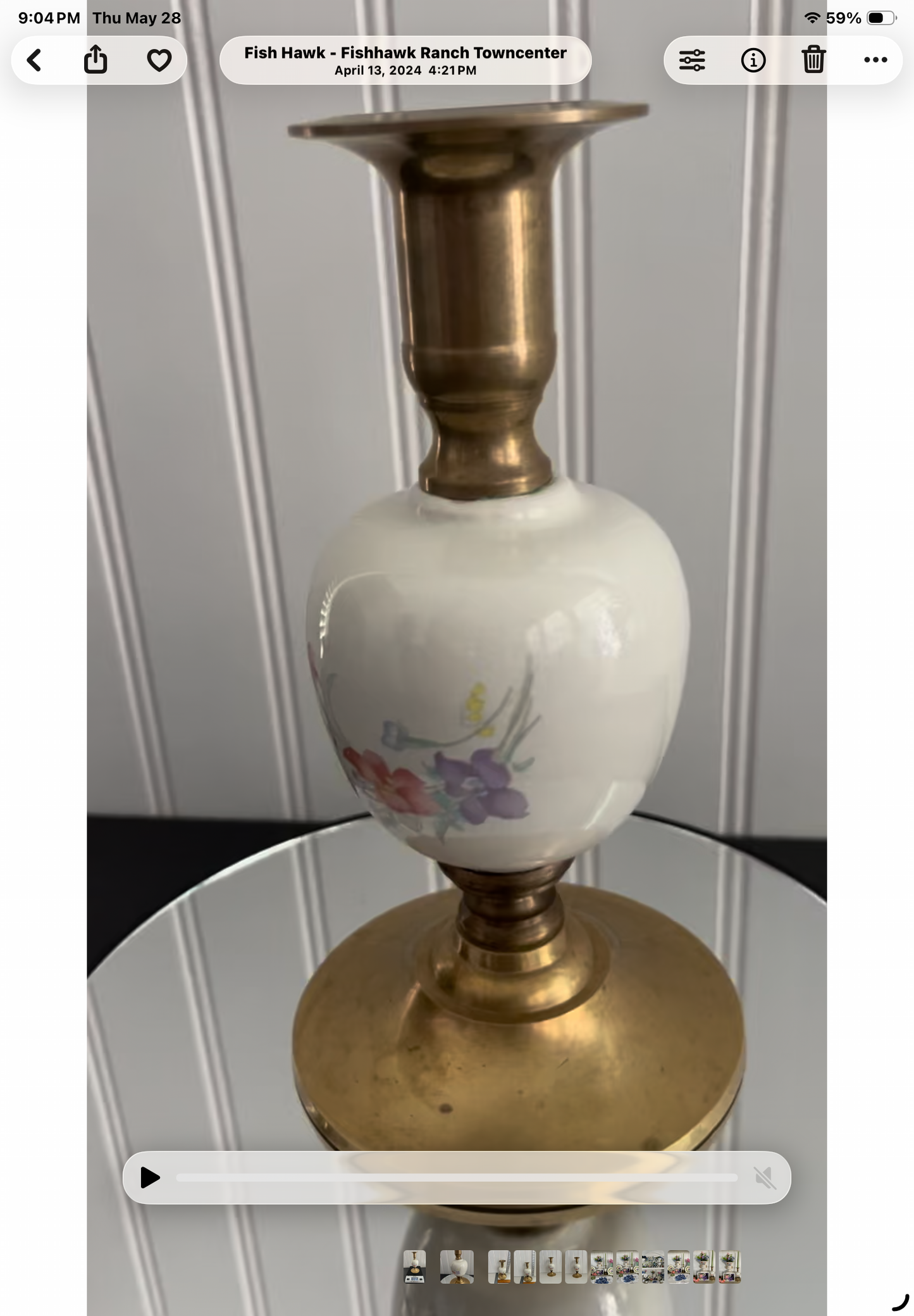 Vintage c.1980s Brass & Porcelain Floral Candlestick Holder | Cottagecore Taper Candle Decor