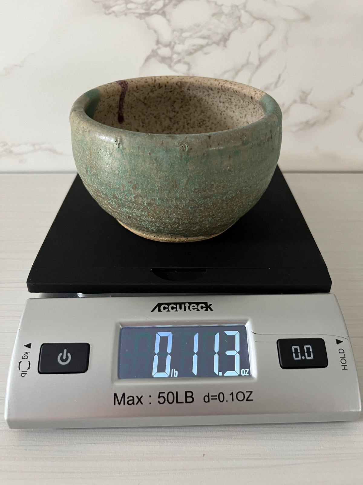 Vintage c1970s Signed Studio Pottery Bowl, Vessel | Green & Speckled Cream Handmade Ceramic