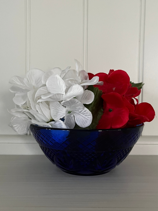 1970s Vintage Cristal D’Arques Durand  Sapphire Blue Cut Glass  Bowl –