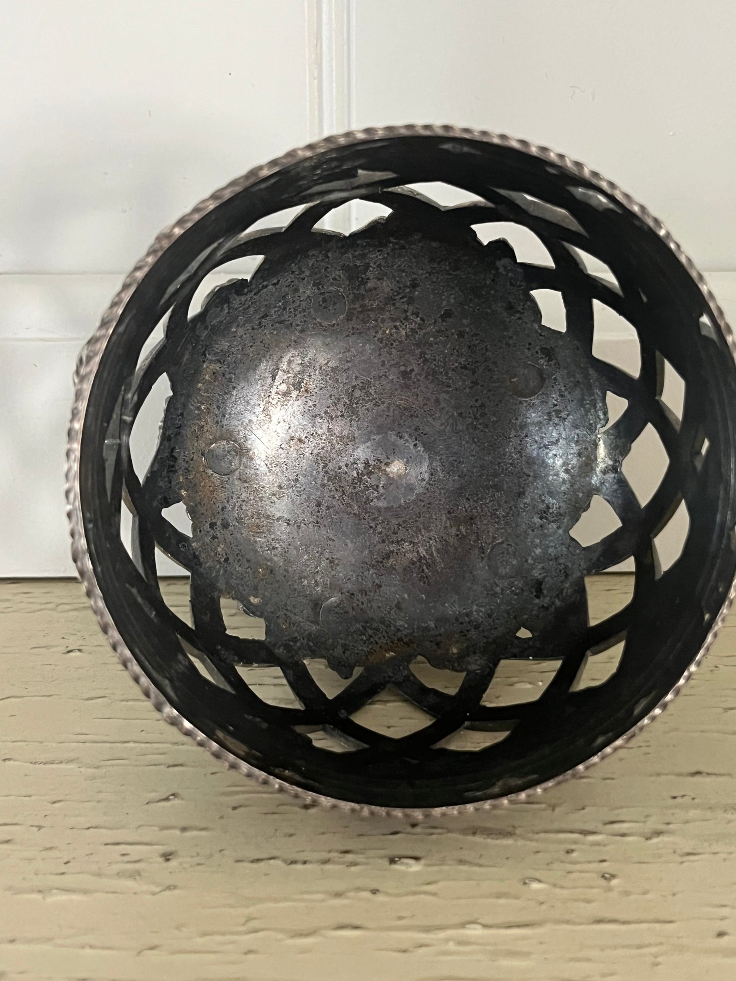 Vintage Rose Lattice Pewter Votive Candle Holder | Heavy Regency Floral Candle Cup (c. 1960s–1970s)