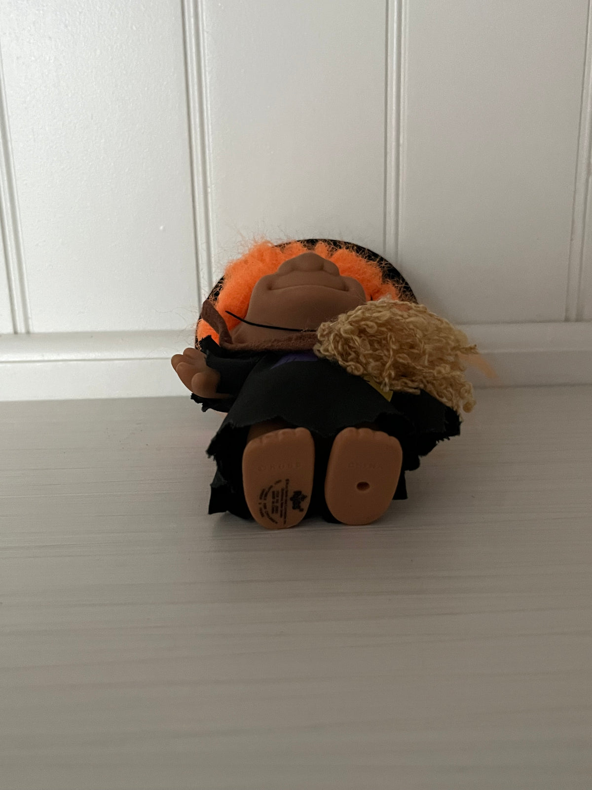 Vintage c1990s Russ Berrie Halloween Witch Troll Doll #25503 | Orange Hair Broom | 6”
