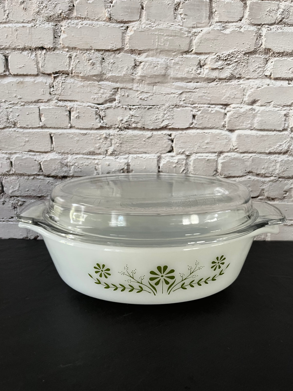 Vintage 1970’s Fire-King Meadow Green #433 Oval Casserole Dish with Glass Lid – 1.5 Qt