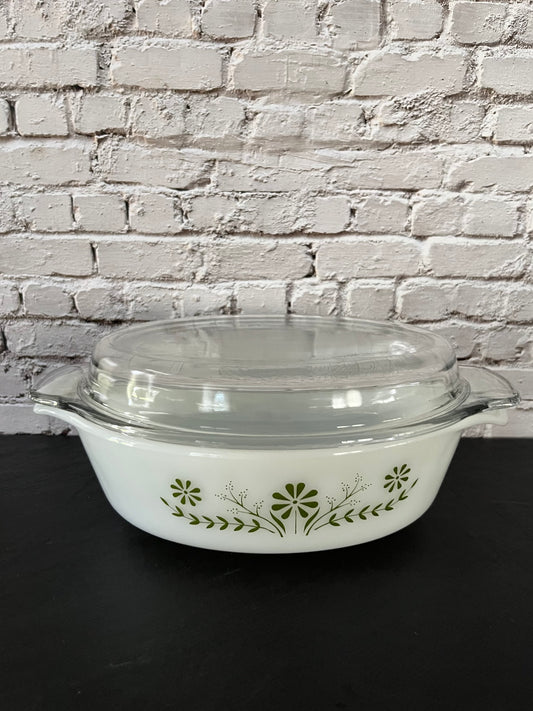 Vintage 1970’s Fire-King Meadow Green #433 Oval Casserole Dish with Glass Lid – 1.5 Qt
