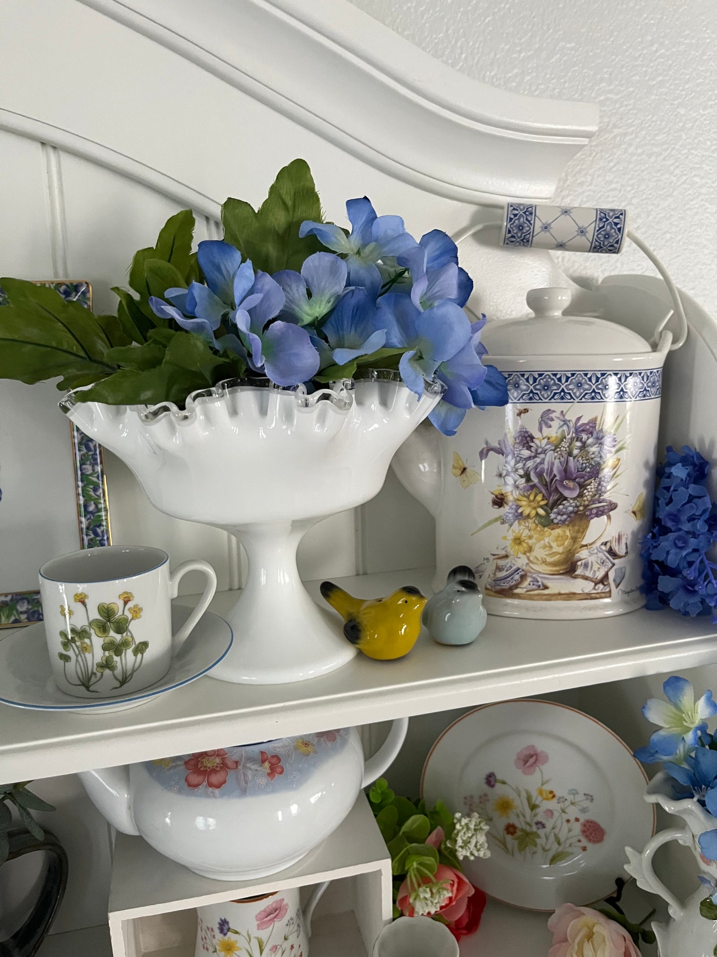 Vintage c.1980s  Porsgrund porcelain demitasse Tea cup and saucer from the Mountain Flower series Yellow Oxalis Shamrock Wood Sorrel Flora