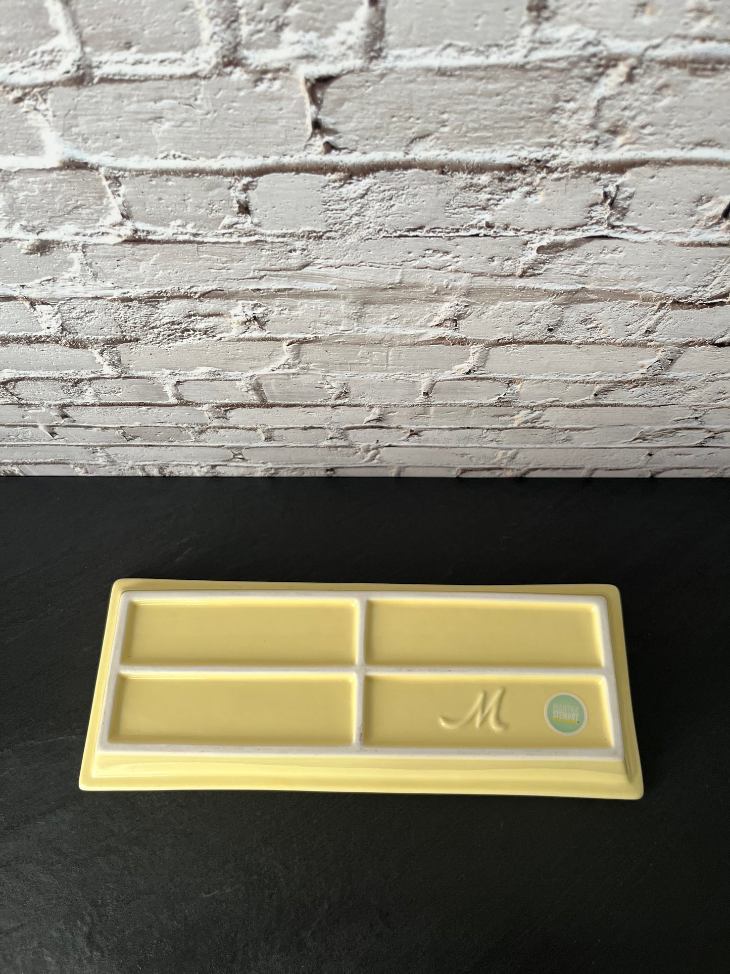 Vintage 2000s Martha Stewart Everyday Butter Yellow Divided Serving Tray – Rectangular Beaded Edge Relish Dish