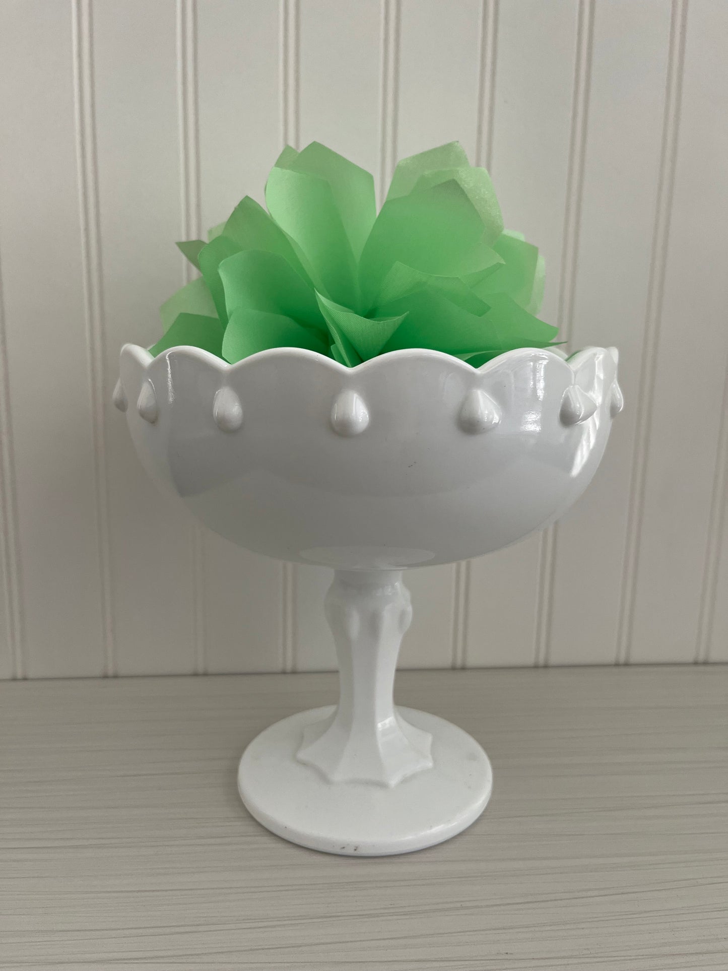 Vintage Indiana Glass Large 7" x 7" Teardrop Milk Glass Goblet Compote Pedestal Bowl - Timeless Elegance