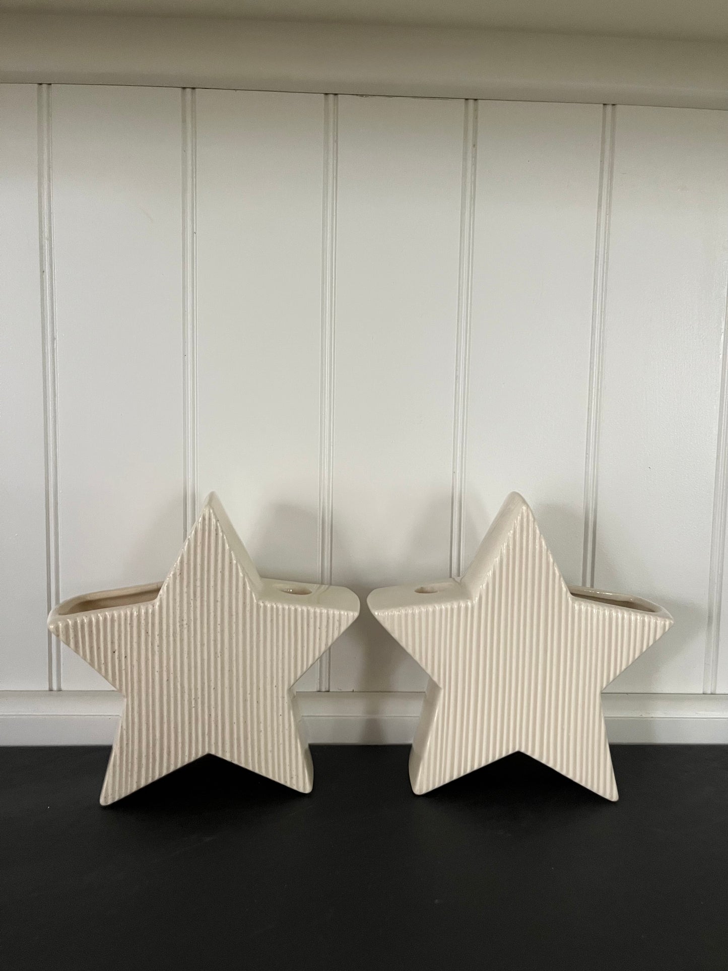 Pair Vintage 1950’s Royal Windsor Style Ivory Star Planter Candle Holders – Mid Century Modern