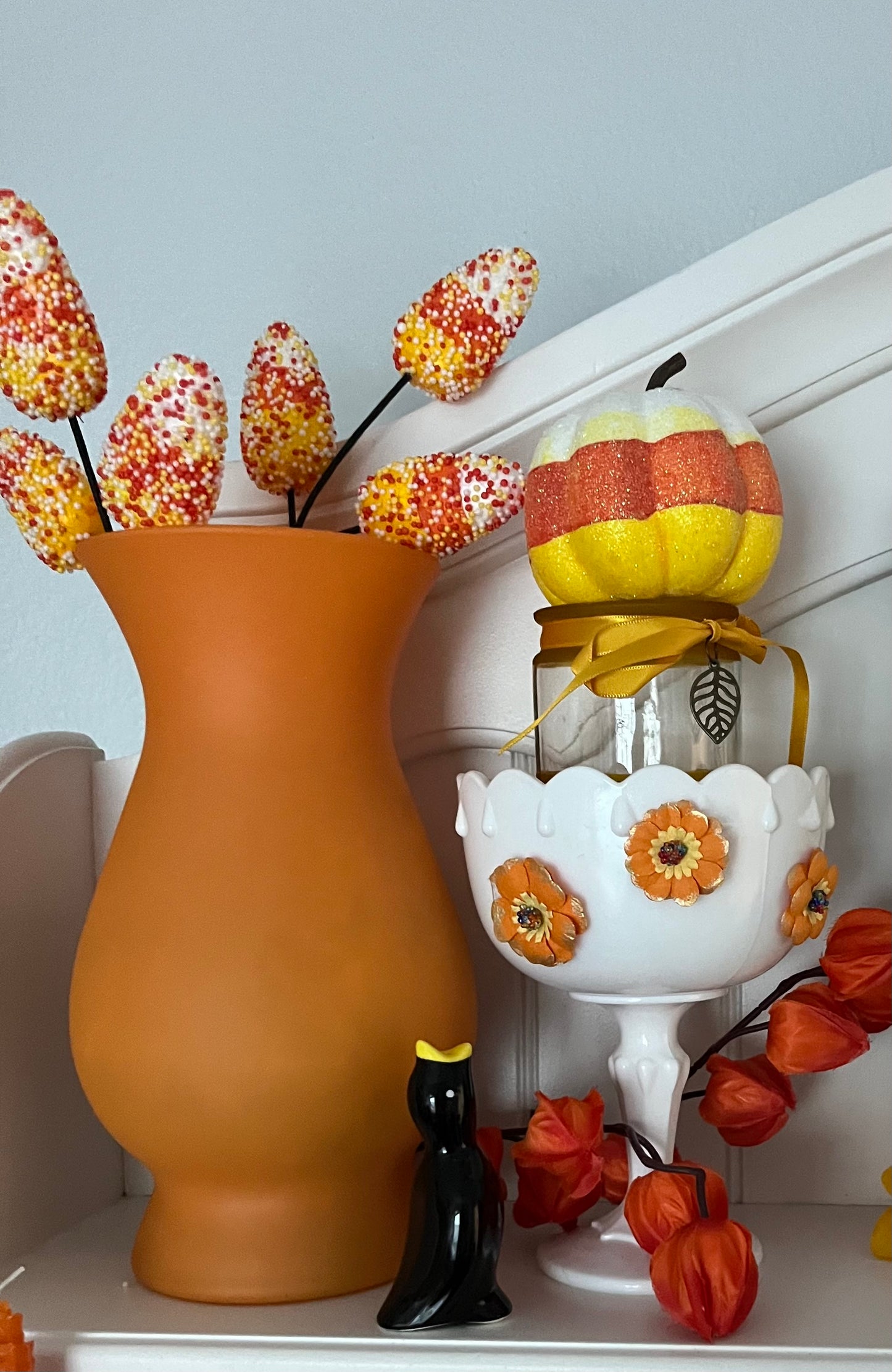 Vintage Tangerine Orange Satin Glass Vase – Hourglass Pedestal Form (1970s-1980s)