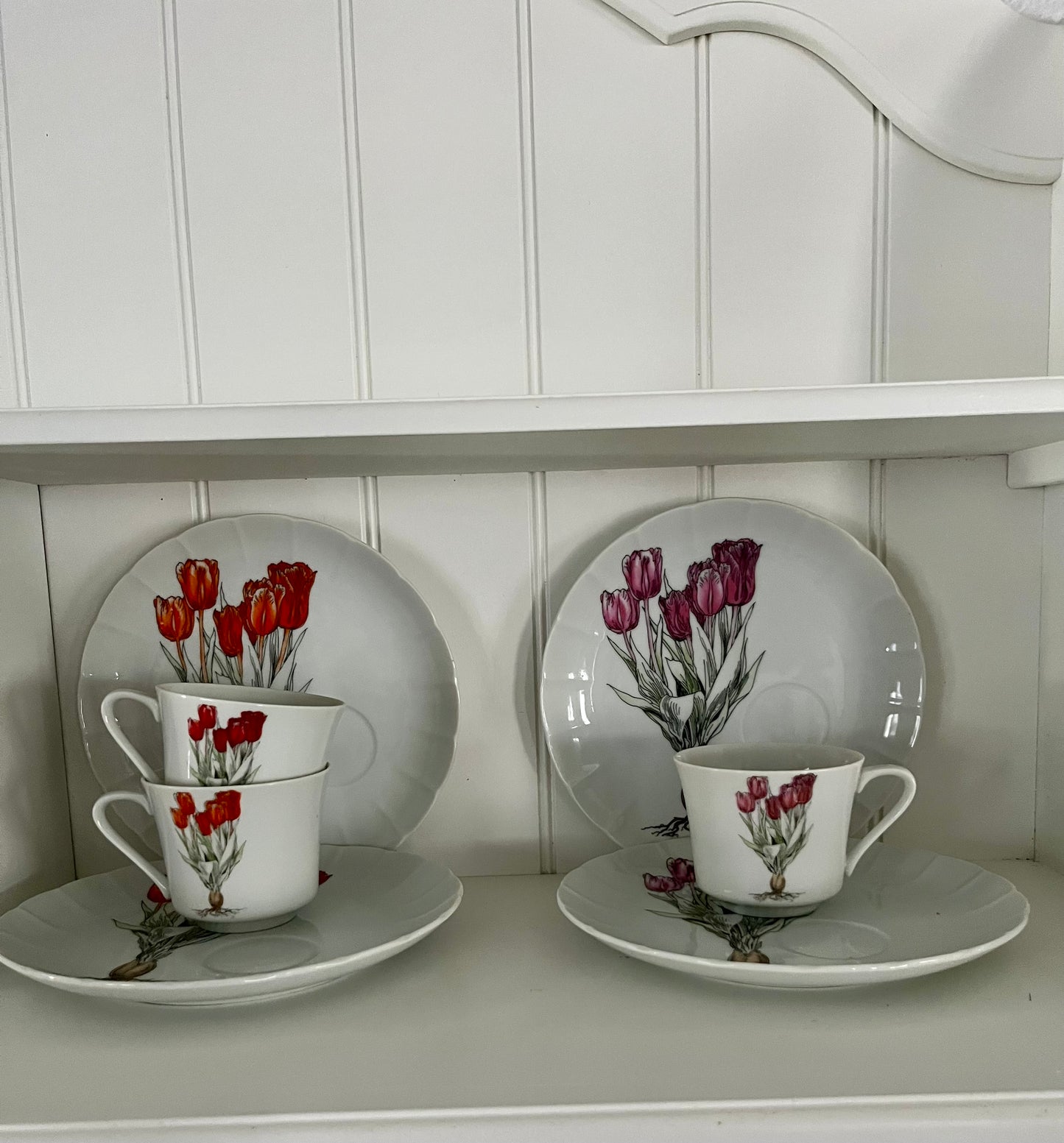 2 Vintage Pink Snack Plate & 1 Tea Cup Set Tulip by SEYMOUR MANN Botanical Modern Fine China
