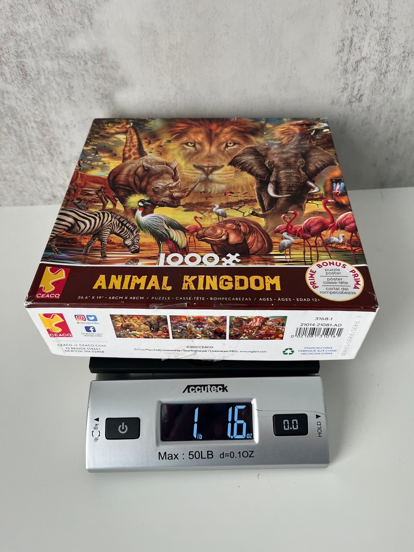 2021 Ceaco “Animal Kingdom” 1000 Piece Jigsaw Puzzle – African Safari Wildlife Art – Complete w/ Poster