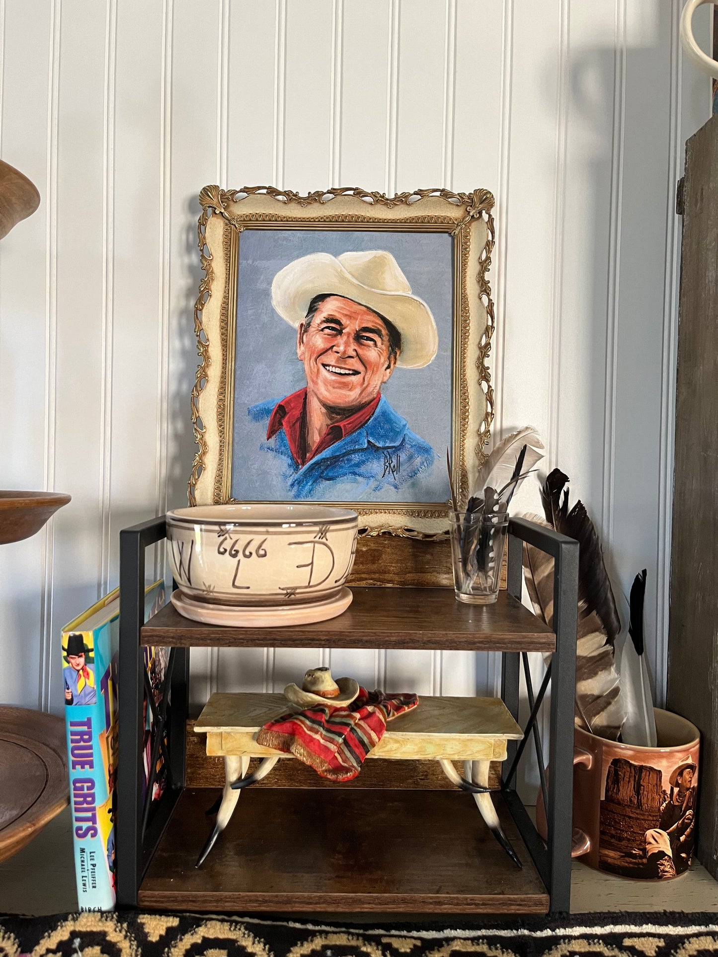 Vintage Print of Ronald Reagan in Stetson Cowboy Hat at Rancho Del Cielo, 1976 in Vintage Frame