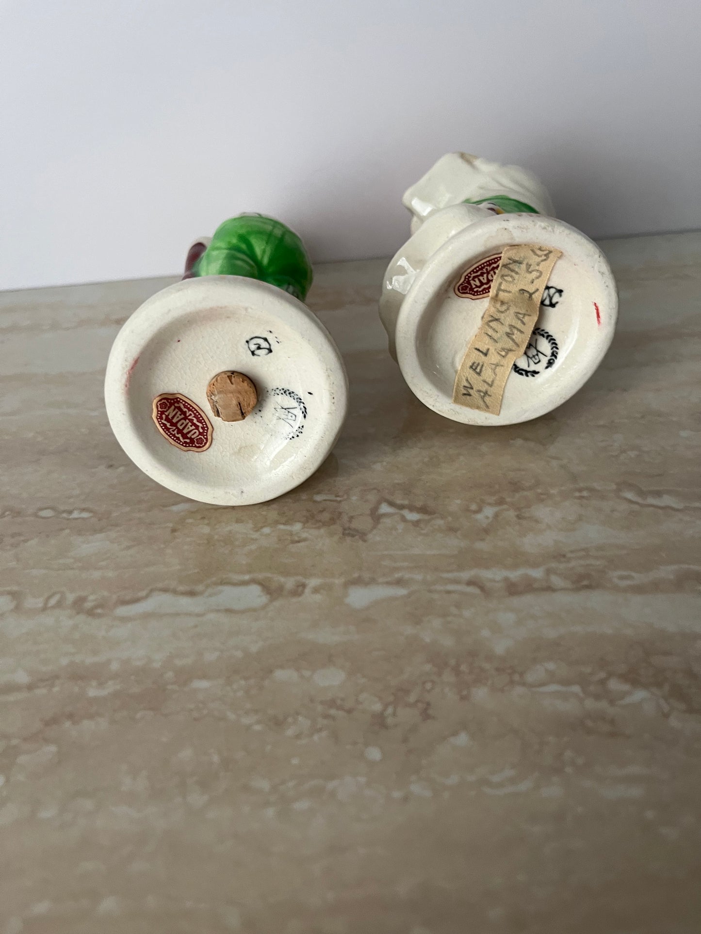 1950s “Time Marches On” Bride & Groom Salt & Pepper Shakers – Before & After Marriage Novelty Japan Ceramic
