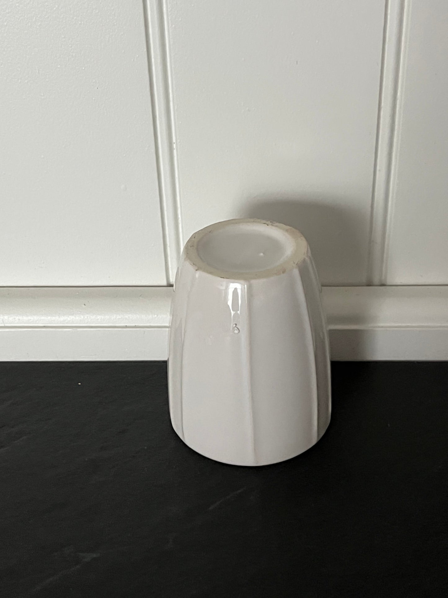 Vintage White Fluted Ceramic  Mini 3”x2 1/2”Ribbed Pottery Vase Vessel – 1960s Modernist Studio Style
