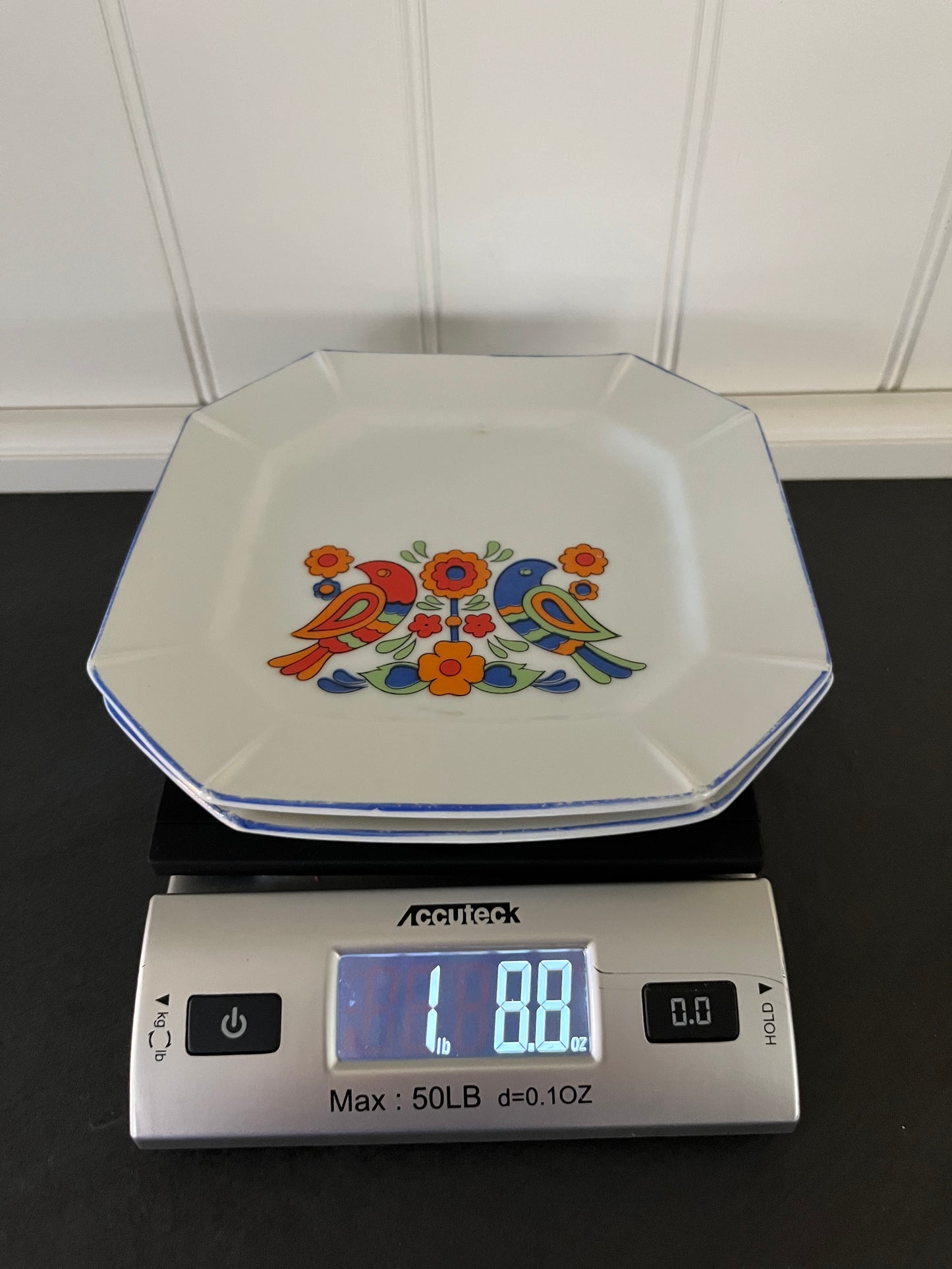 Vintage 1970s Japanese Folk Art Bird Dessert Plates | Floral Octagonal Set of 2