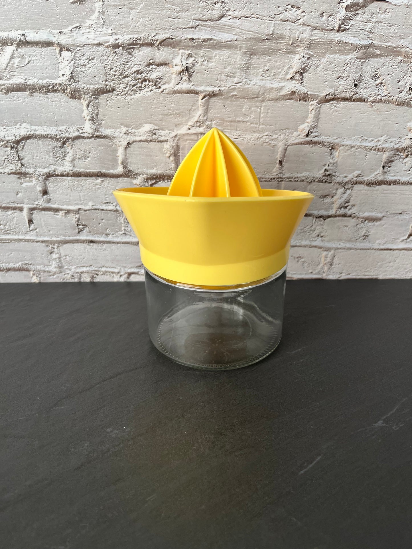 Vintage Style Goodcook Yellow Citrus Juicer with Glass Jar | Retro Lemon Reamer | Kitchen Juicer Press | Mid-Century Inspired Kitchenware