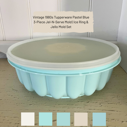 Vintage 1980s Tupperware Pastel Blue 3-Piece Jel-N-Serve Mold | Ice Ring & Jello Mold Set