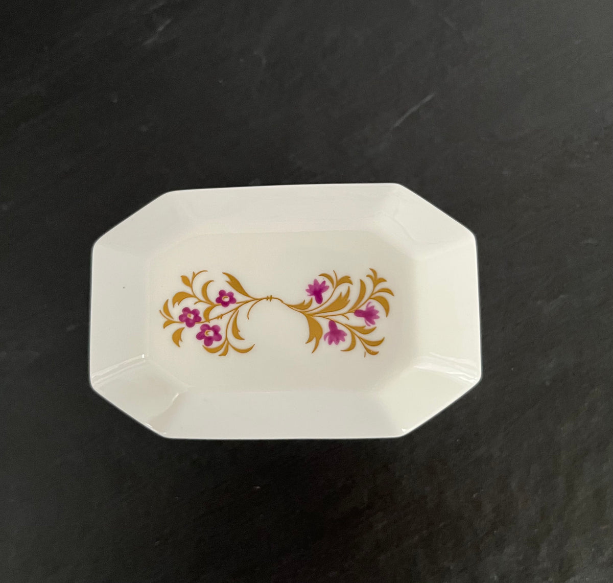 Royal Worcester Purple & Gold Floral Trinket Box – Bone China, Pattern 3853