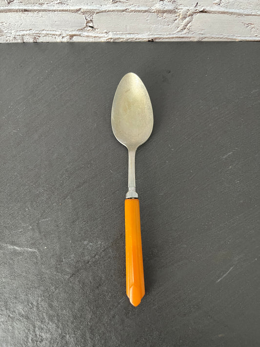 Vintage 1940’s Art Decom Butterscotch Bakelite Handle Single Spoon – NSC Perm Brite Royal Stainless Flatware