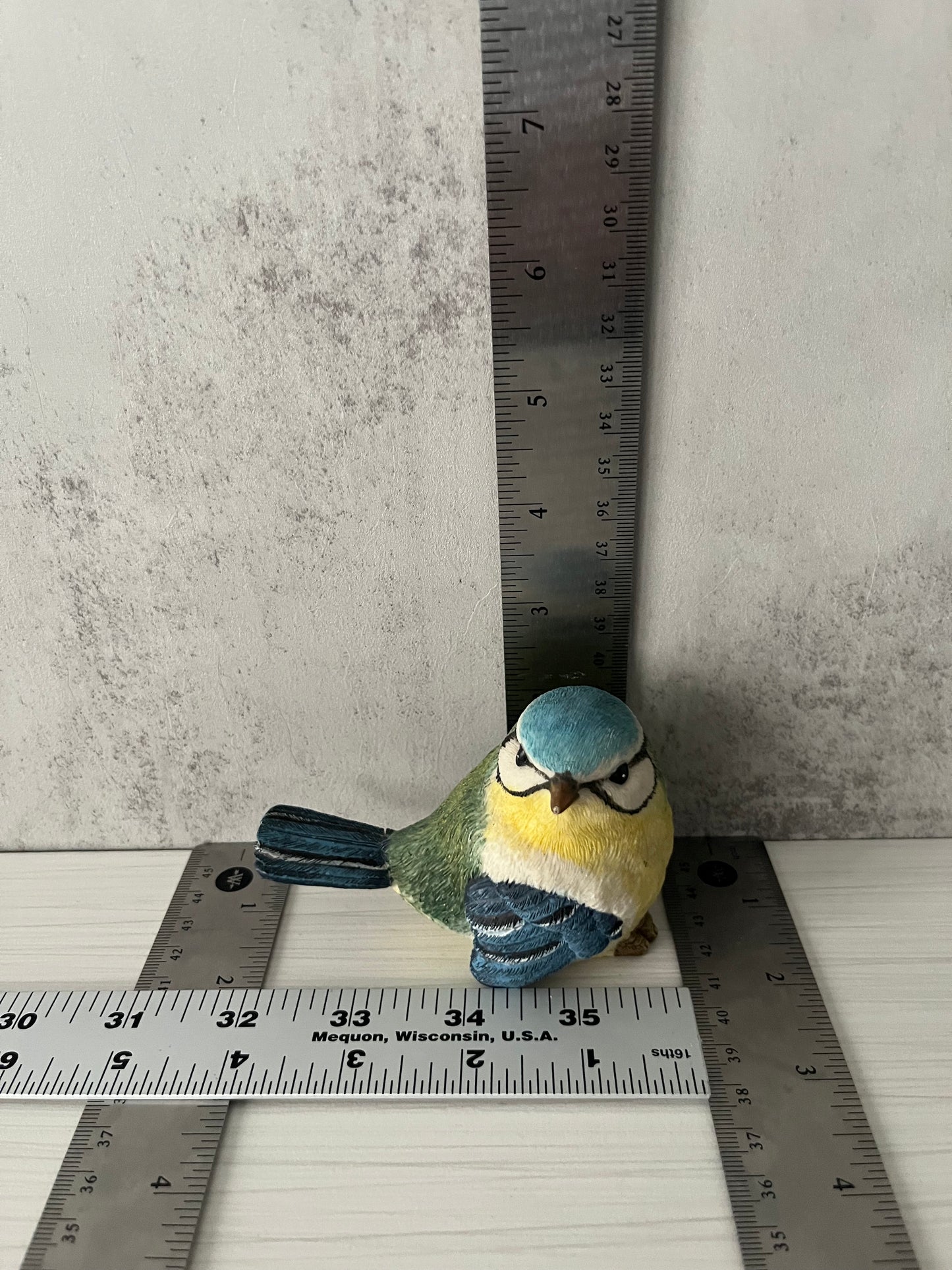 Vintage Blue Tit Songbird Figurine – Hand Painted Garden Bird Statue – Cottagecore Bird Decor – Small Nature Collectible – 1990s