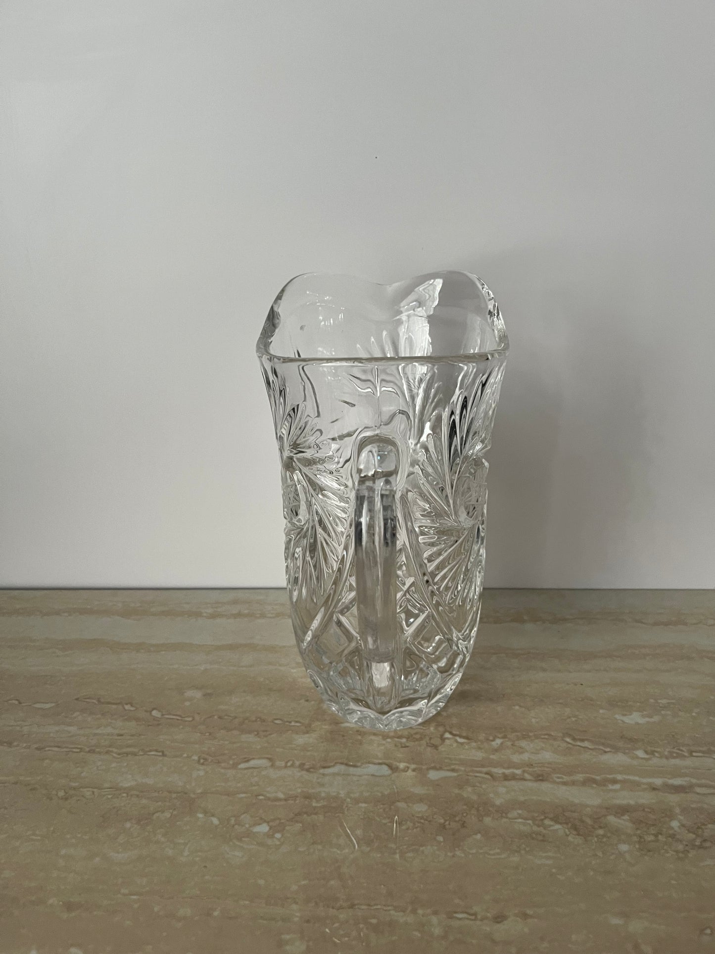 Vintage Cut Crystal Pitcher – Pinwheel Hobstar Brunswick Pattern – 8” Clear Crystal Water or Juice Pitcher – Mid Century Glassware