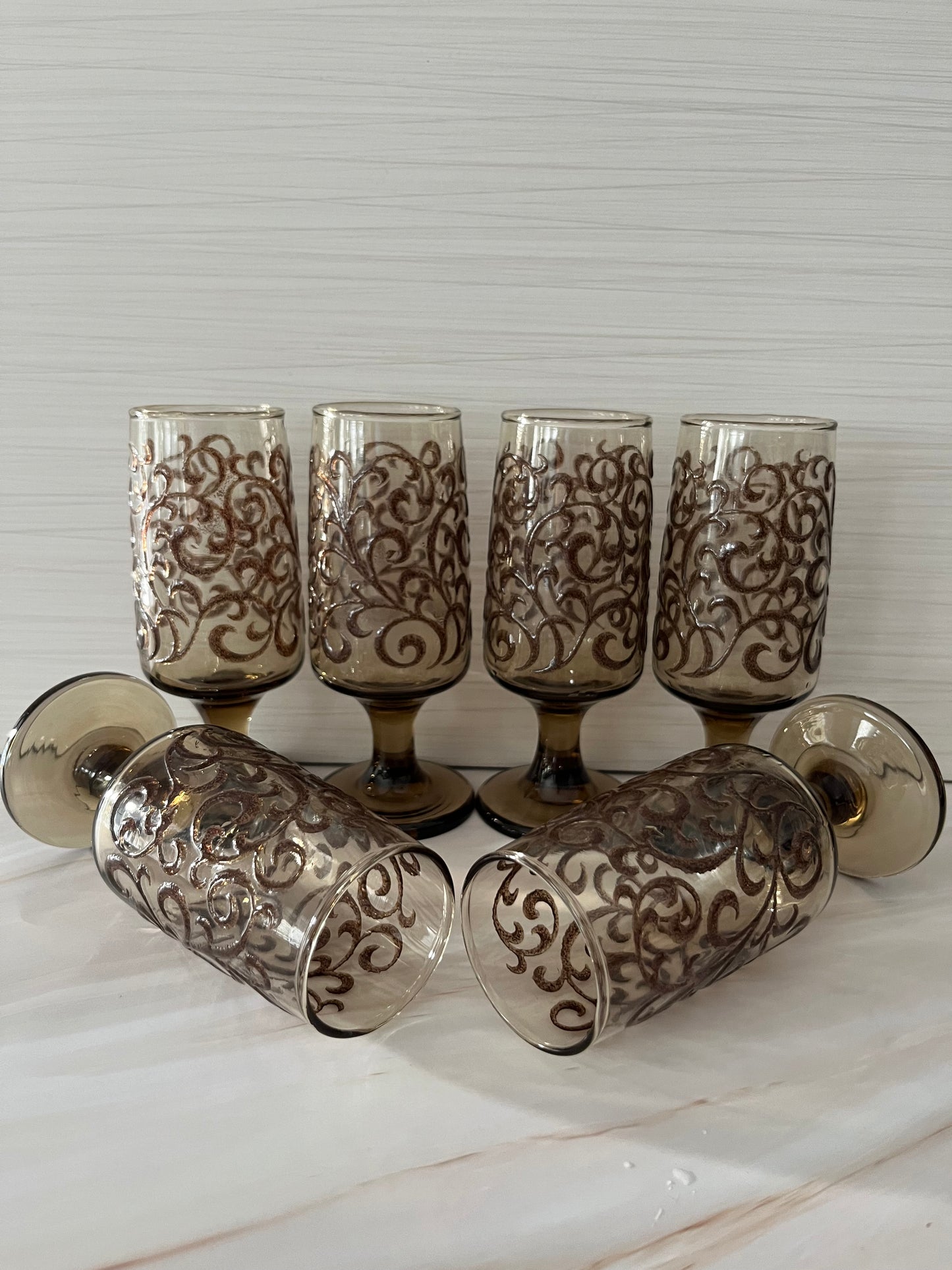1970’s set of 6 Libbey stemmed small wine glasses / champagne flutes