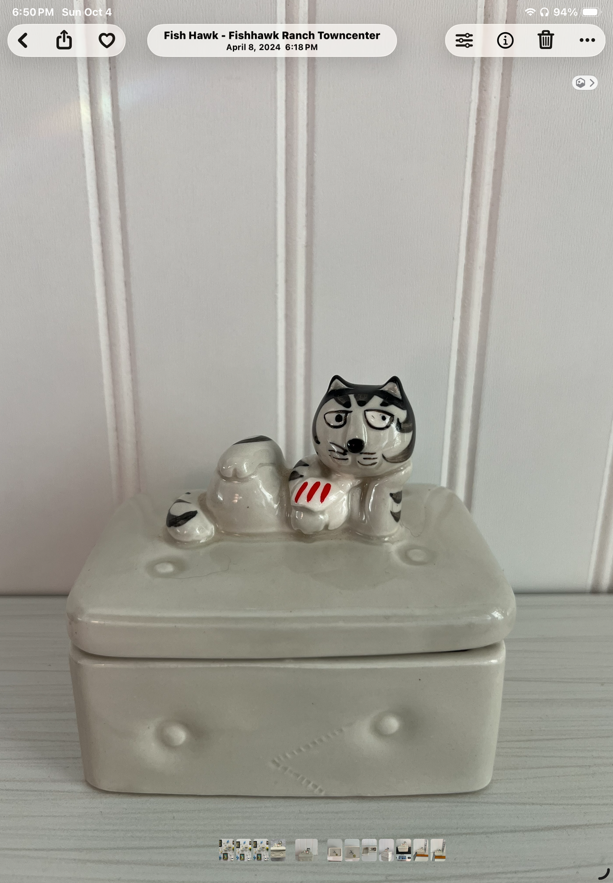 Vintage c1980’s Takahashi San Francisco Ceramic Cat Trinket Box Lidded Dish