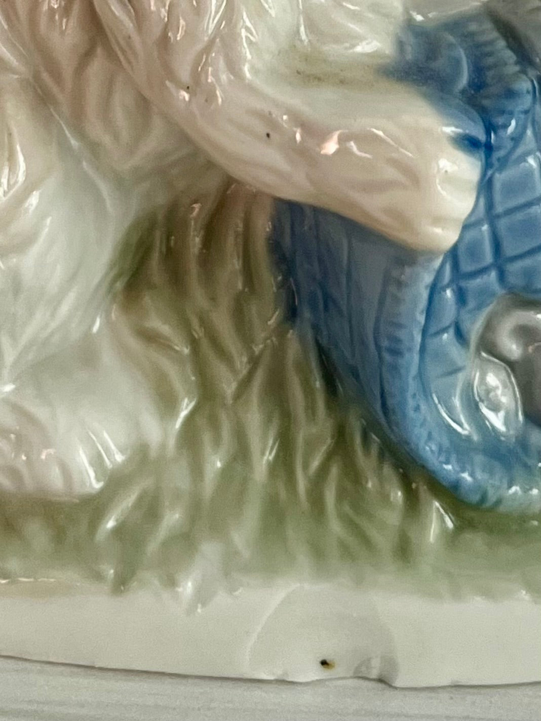 Vintage Kitsch  Artmark Cat with Mice in Blue Basket Porcelain Figurine | 1970s–80s