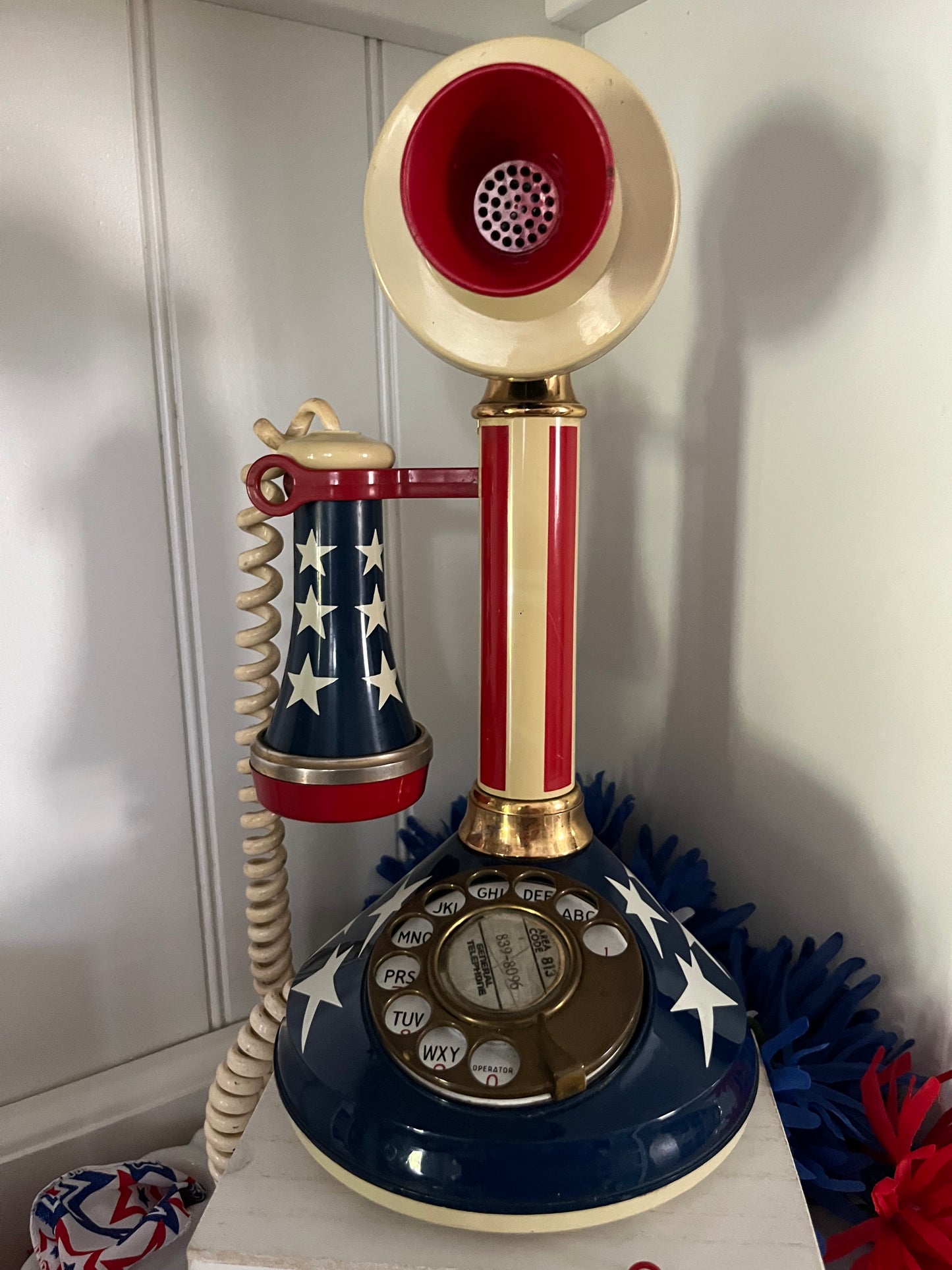 Vintage American Telecom Bi-Centennial Candlestick Rotary Phone - 1973 Red, White, & Blue Collectible