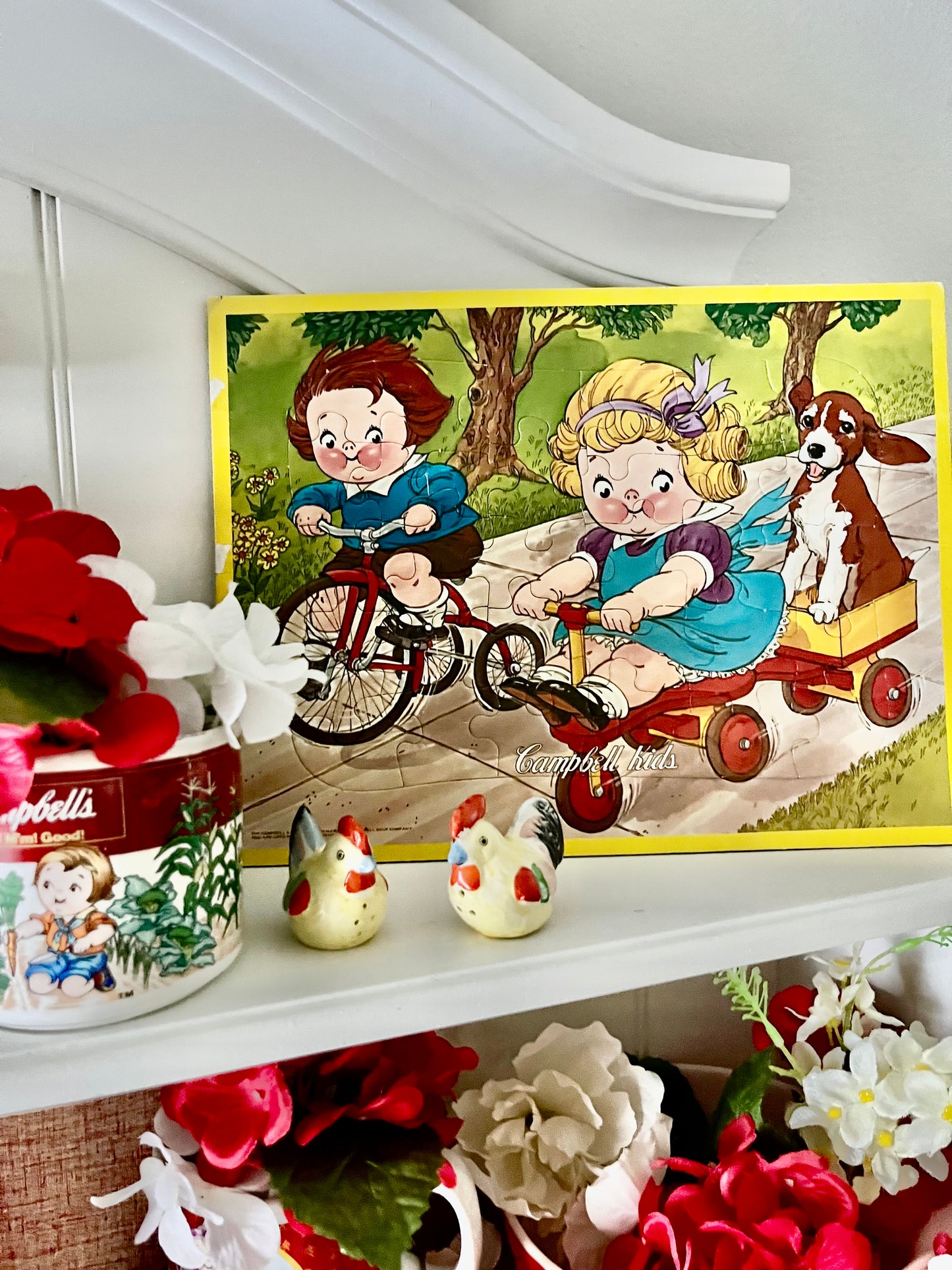 Vintage  1960’s Campbell Kids Bicycle Puzzle Tray Board | Retro Wooden Nursery Puzzle | Campbell Soup Advertising Collectible
