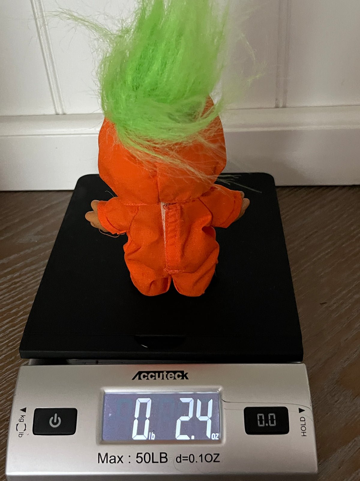 Vintage 1990’s Russ Berrie Halloween Pumpkin Troll Doll | Green Hair Jack-o’-Lantern Costume | 7”