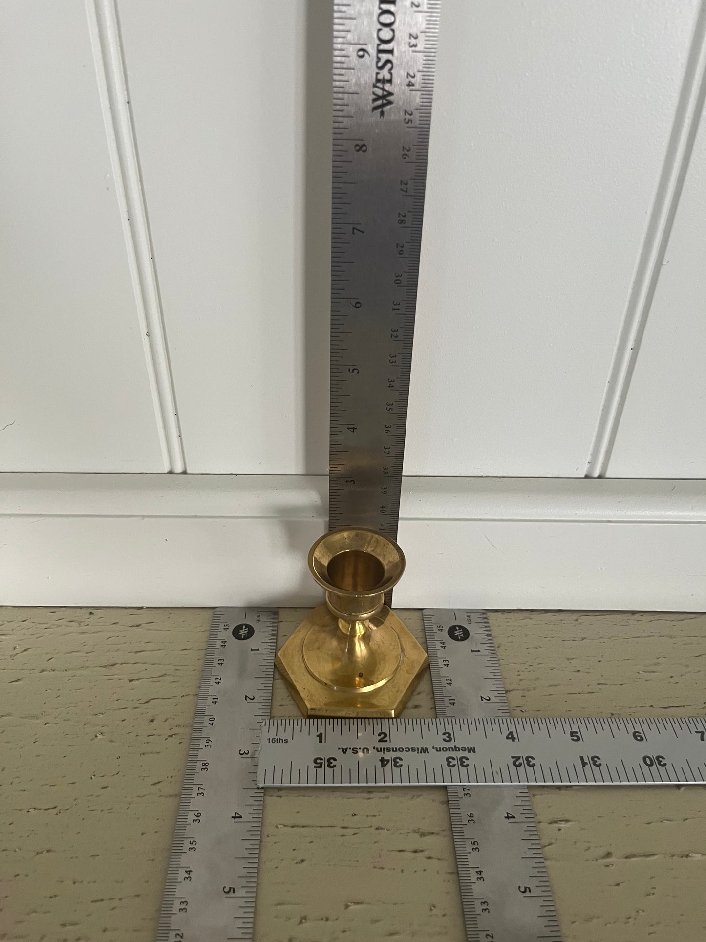 Vintage Solid Brass Mini Hexagonal Candle Holder – 1960s Mid-Century Design (2”)