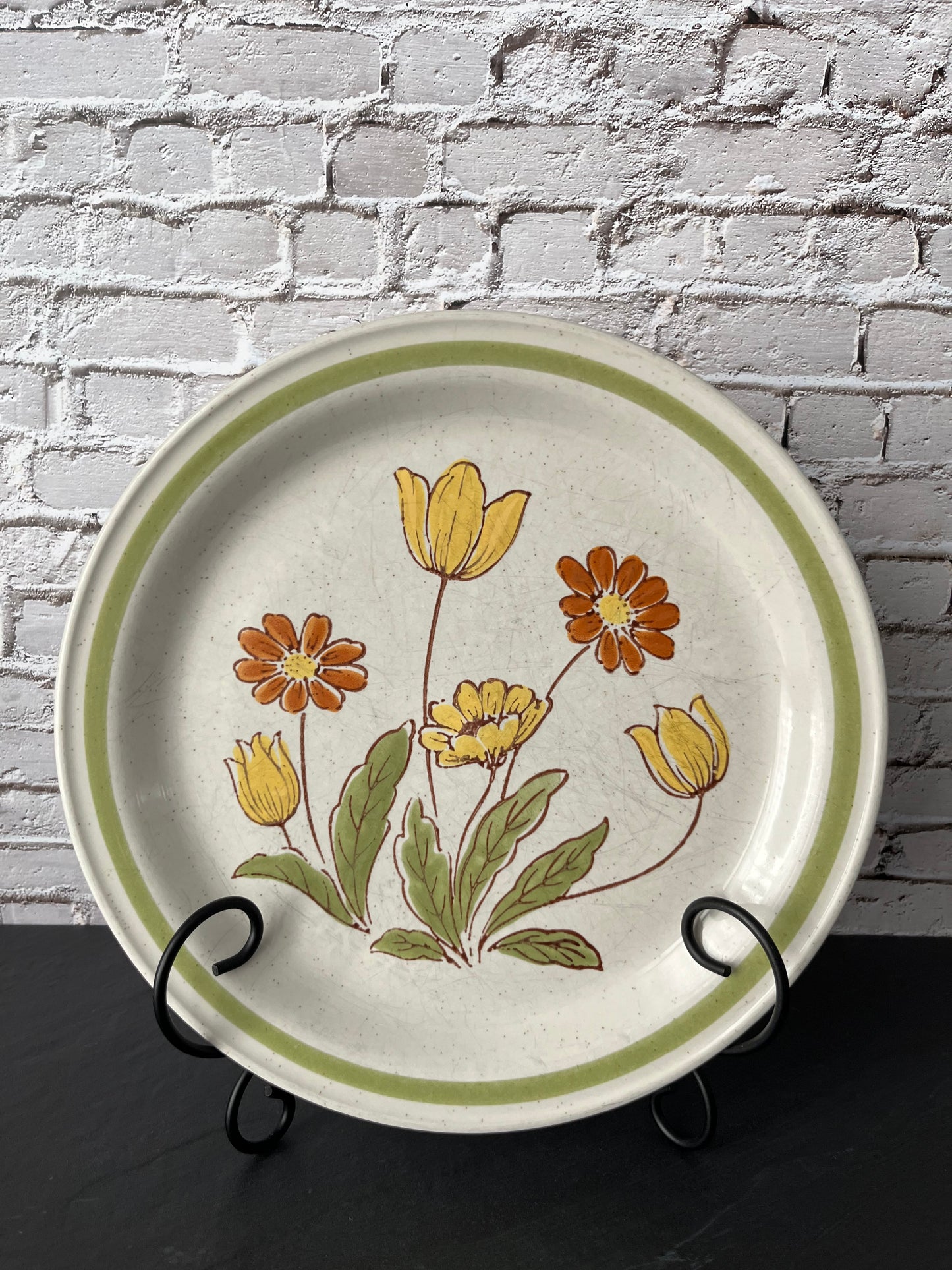 Vintage Sunnyvale “Country Casual” Hand-Painted Floral Stoneware Dinner Plate | 1970s Japanese Flower Power Style