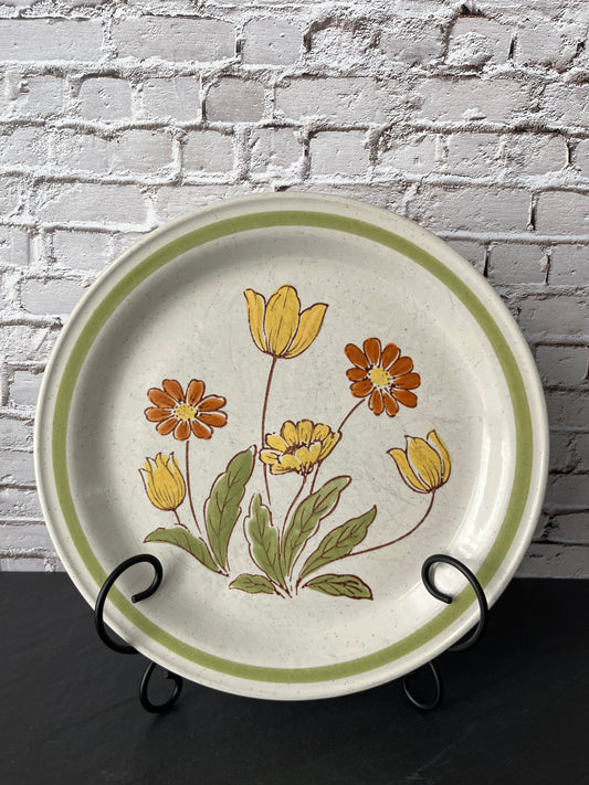 Vintage Sunnyvale “Country Casual” Hand-Painted Floral Stoneware Dinner Plate | 1970s Japanese Flower Power Style