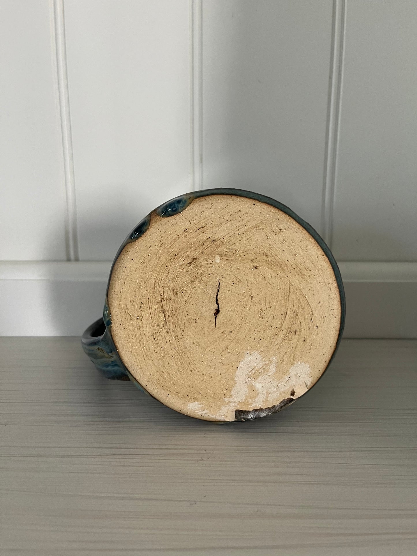 Late 20th-century Handmade Studio Pottery with a Reactive Blue Drip Glaze