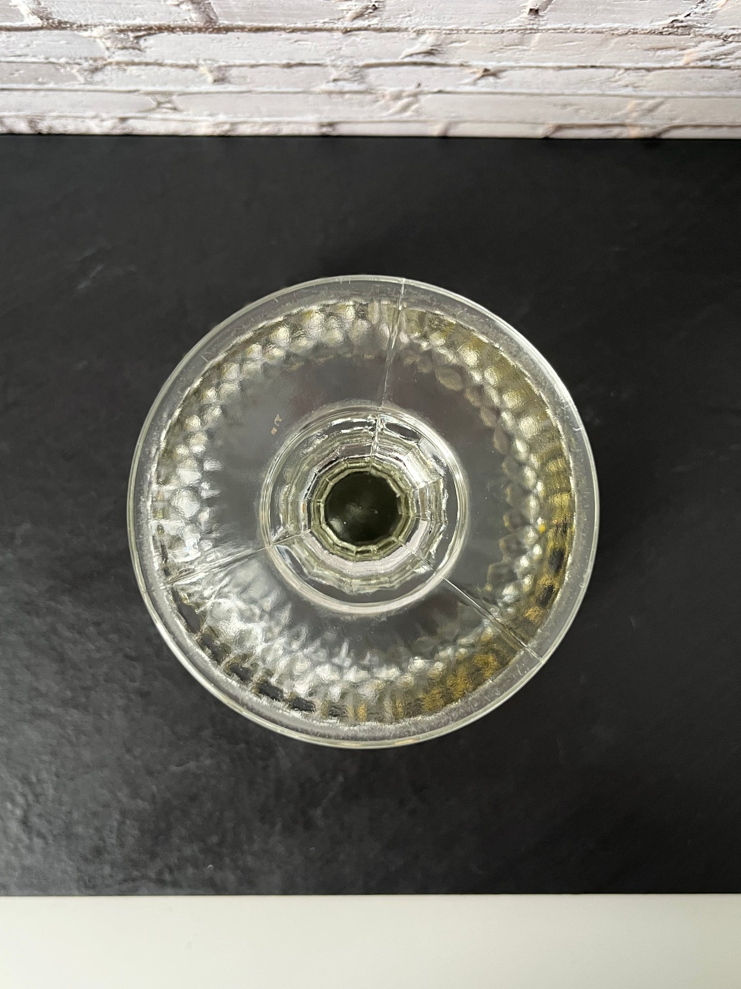 Vintage Indiana Glass Diamond Pattern Pedestal Compote Bowl – Yellow Tint Pressed Glass Dessert Dish (1960s–1970s)