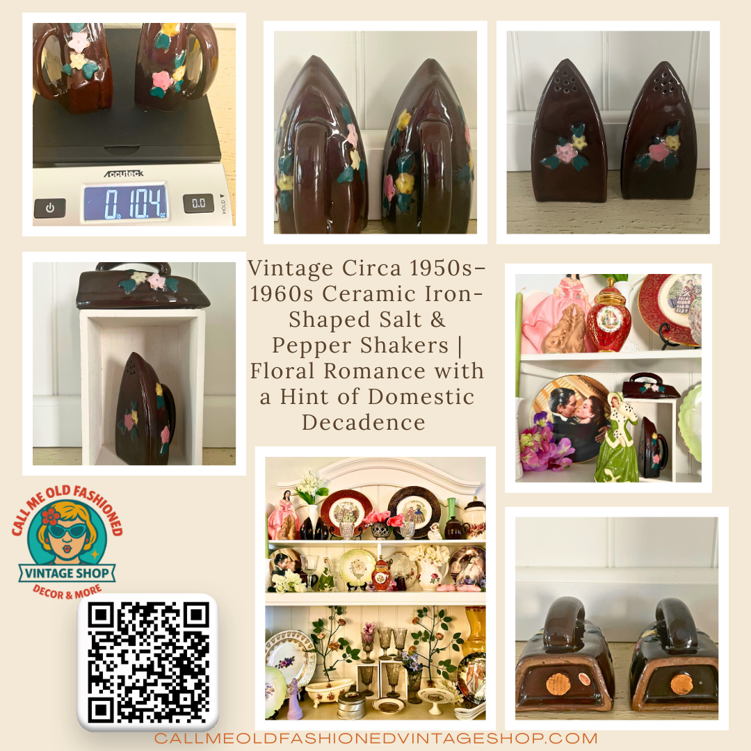 Vintage Circa 1950s–1960s Ceramic Iron-Shaped Salt & Pepper Shakers | Floral Romance with a Hint of Domestic Decadence